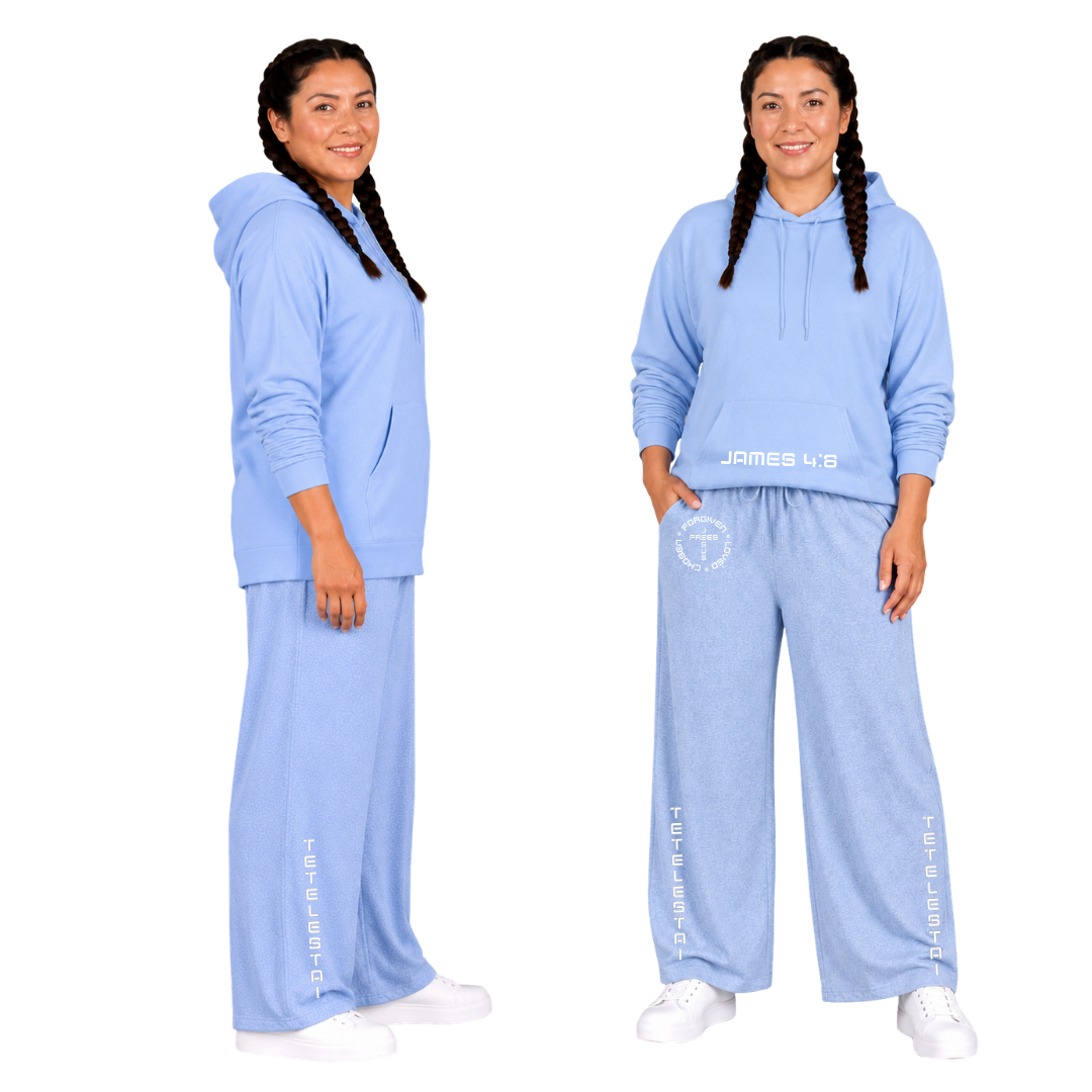 Jesus Frees™ Apparel | Women’s Plus Size Wide Leg Scripture Pants | Font 49 White | Neer Heather