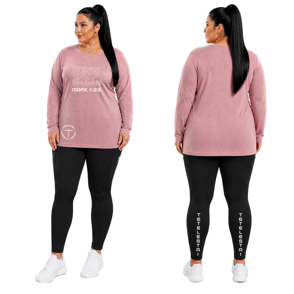 JOELL WOMEN'S LONG SLEEVE CREW NECK SHIRT - MONTANA MOUNTAINS FONT 49 WHITE