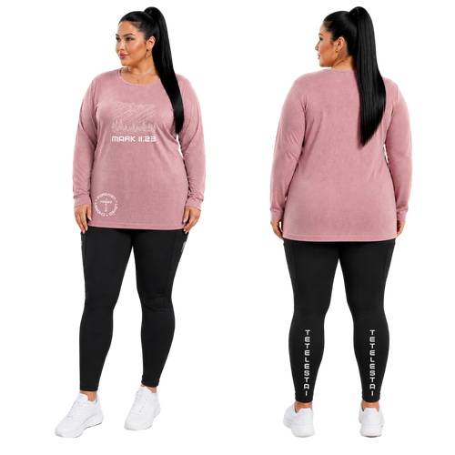 Jesus Frees - Joell Women's Long Sleeve Rose Heather Crew Neck Shirt - Montana Mountains Font 49 White