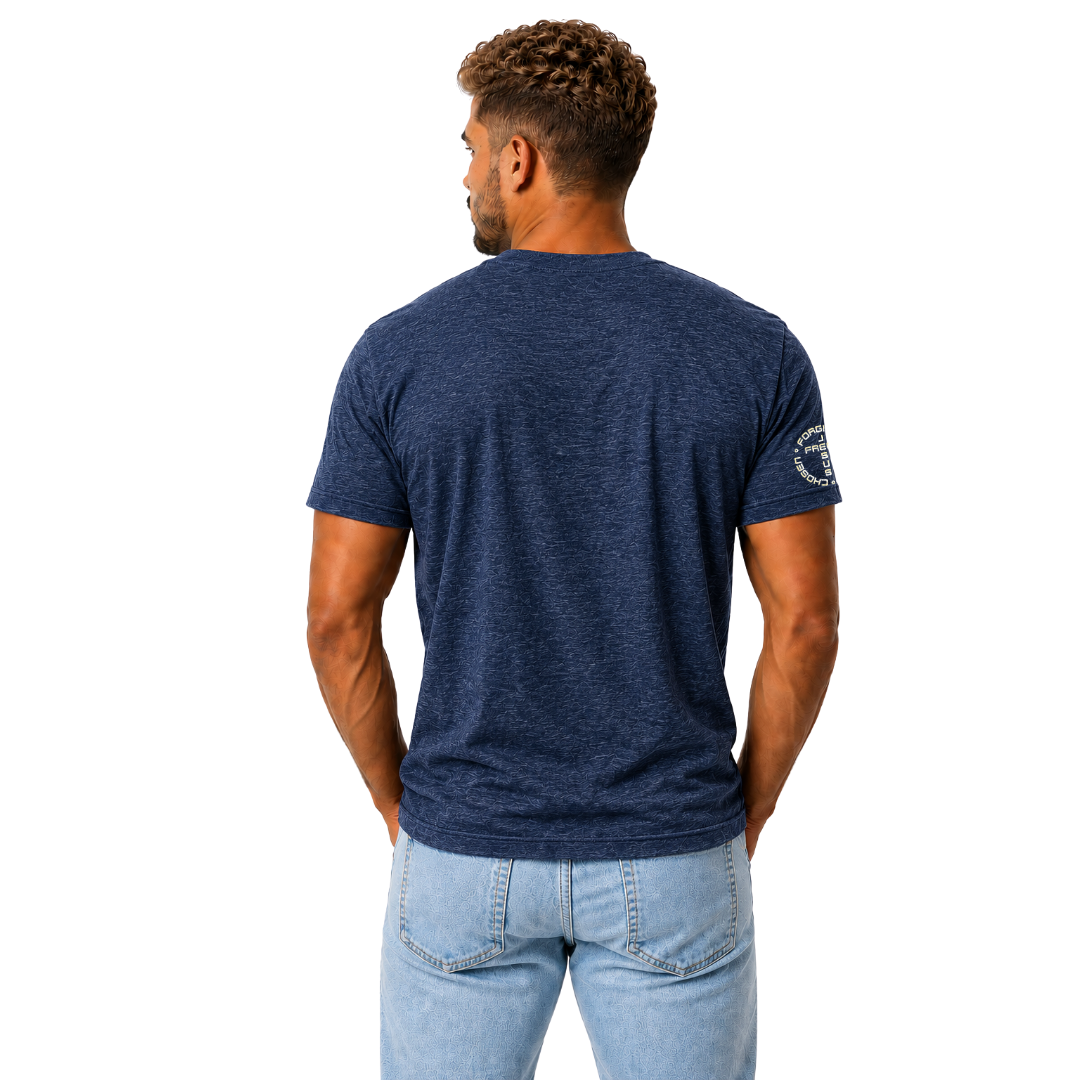 Jesus Frees - G20 Camo Blue Yellow Men's T-Shirt - Font 49 Yellow - Philippians 4:13