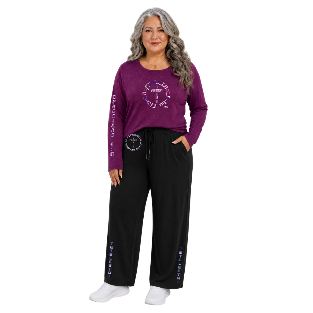Jesus Frees - Joell Women's Long Sleeve Purple Heather Crew Neck Shirt - 153 Camo Purple / Pink