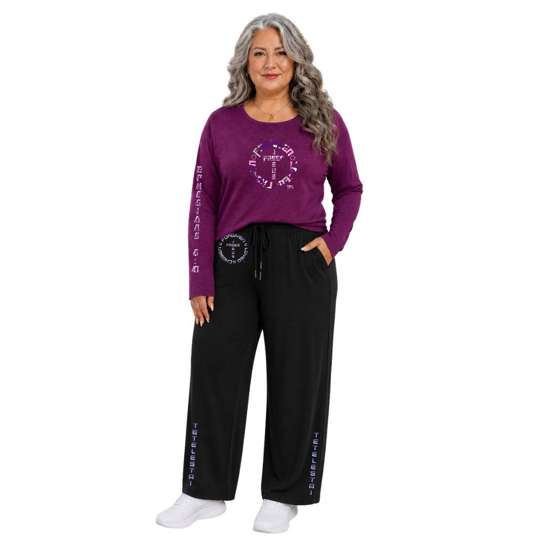 Jesus Frees - Joell Women's Long Sleeve Purple Heather Crew Neck Shirt - 153 Camo Purple / Pink