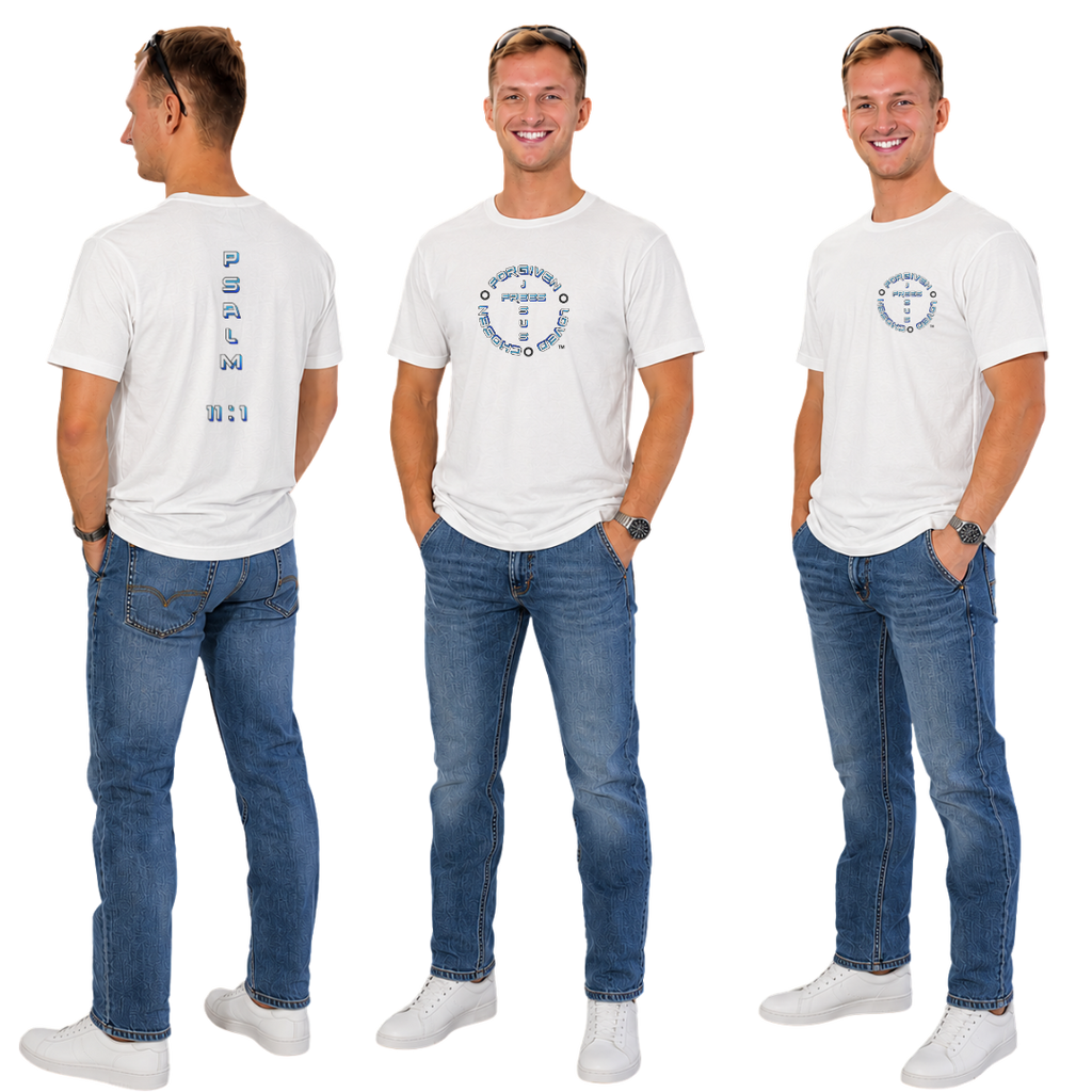 Jesus Frees - KD Men's Premium T-Shirt - Font 126 Blue & Black Psalm 1:1