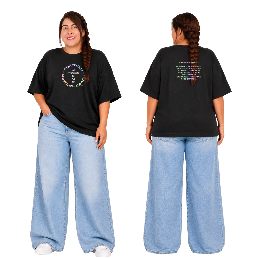 Jesus Frees - SICU Oversized Short Sleeve Women's Shirt - God's Covenant 153 Rainbow
