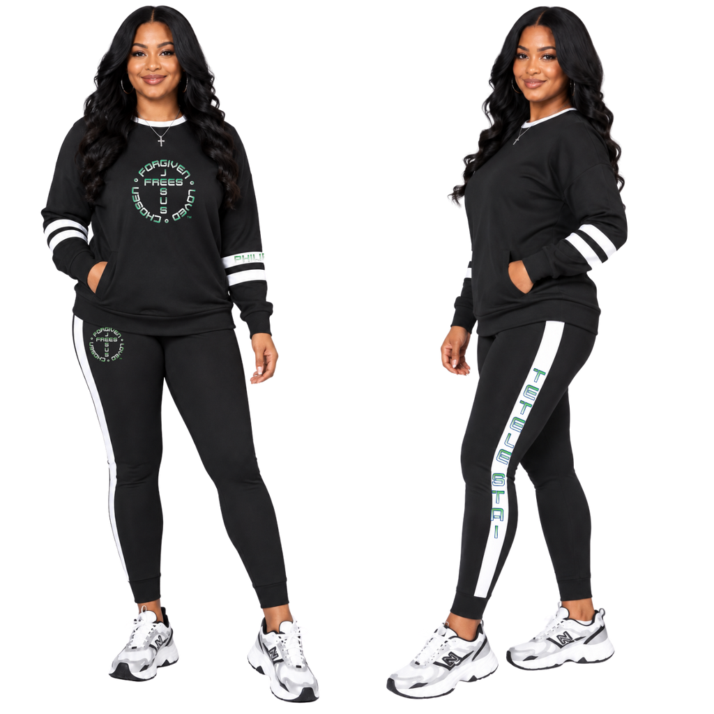 Jesus Frees™ Apparel | Women's Black Long Sleeve Scripture Shirt | 49 Fade