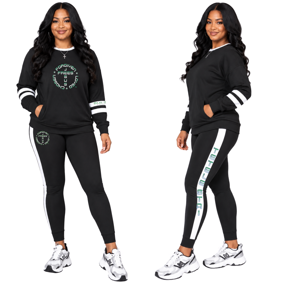 Jesus Frees™ Apparel | Women's Black Long Sleeve Scripture Shirt | 49 Fade