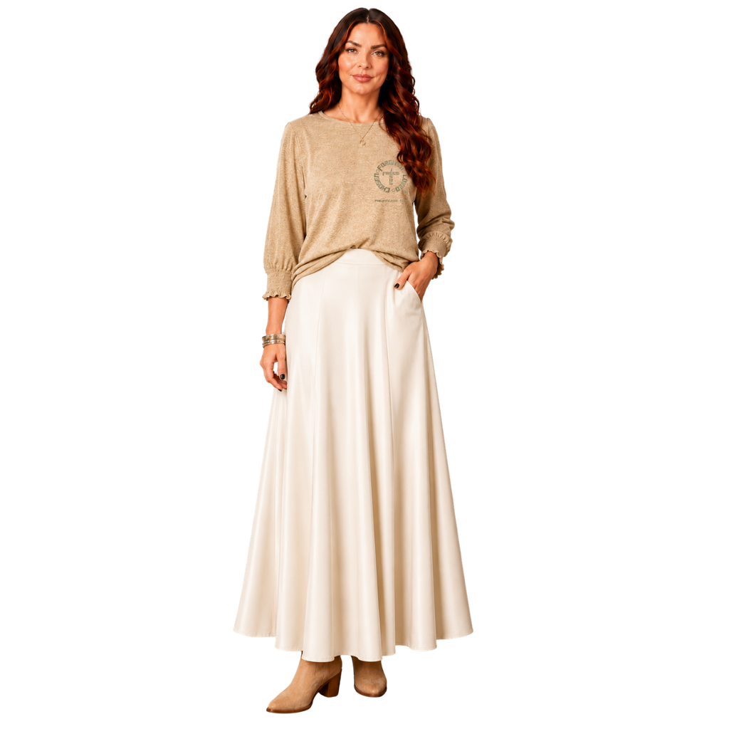 Jesus Frees - DK Women's Boat Neckline 3/4 Elastic Cuff - 153 Gold - Parchment