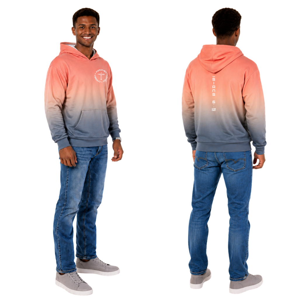 Jesus Frees | Men's Gray Orange Ombre Hoodie | Font 49 White