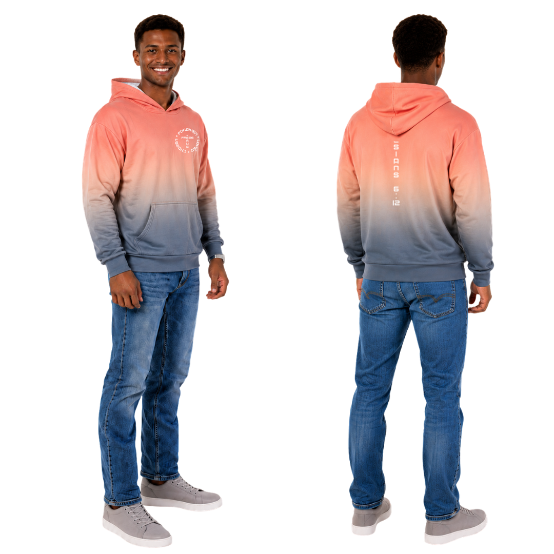 Jesus Frees | Men's Gray Orange Ombre Hoodie | Font 49 White