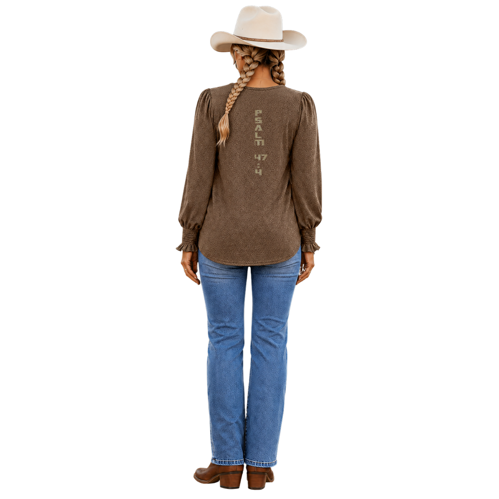 Jesus Frees™ Apparel | Women's Long Sleeve Scripture Shirt | Font 153 Gold with Glitter | XD