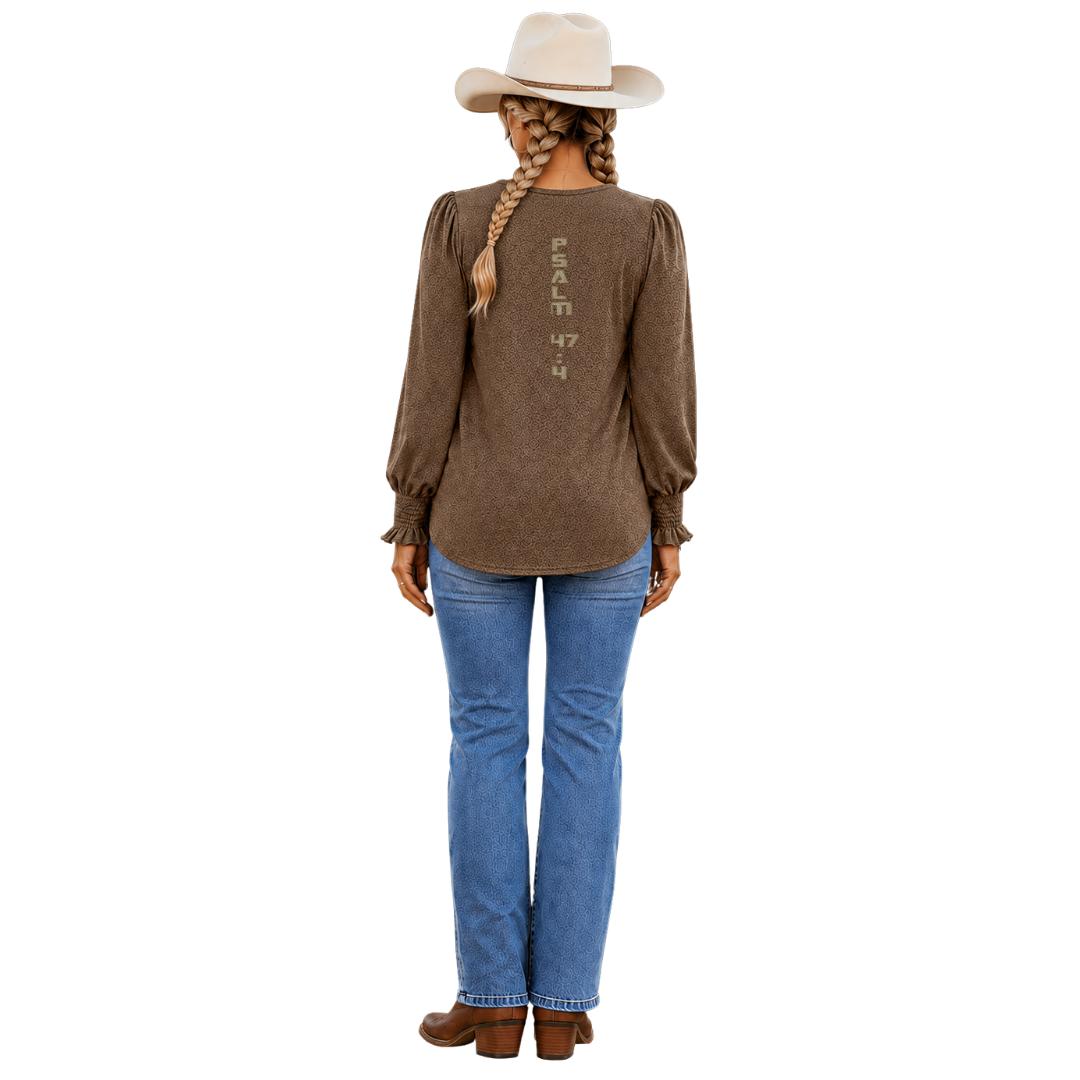 Jesus Frees™ Apparel | Women's Long Sleeve Scripture Shirt | Font 153 Gold with Glitter | XD