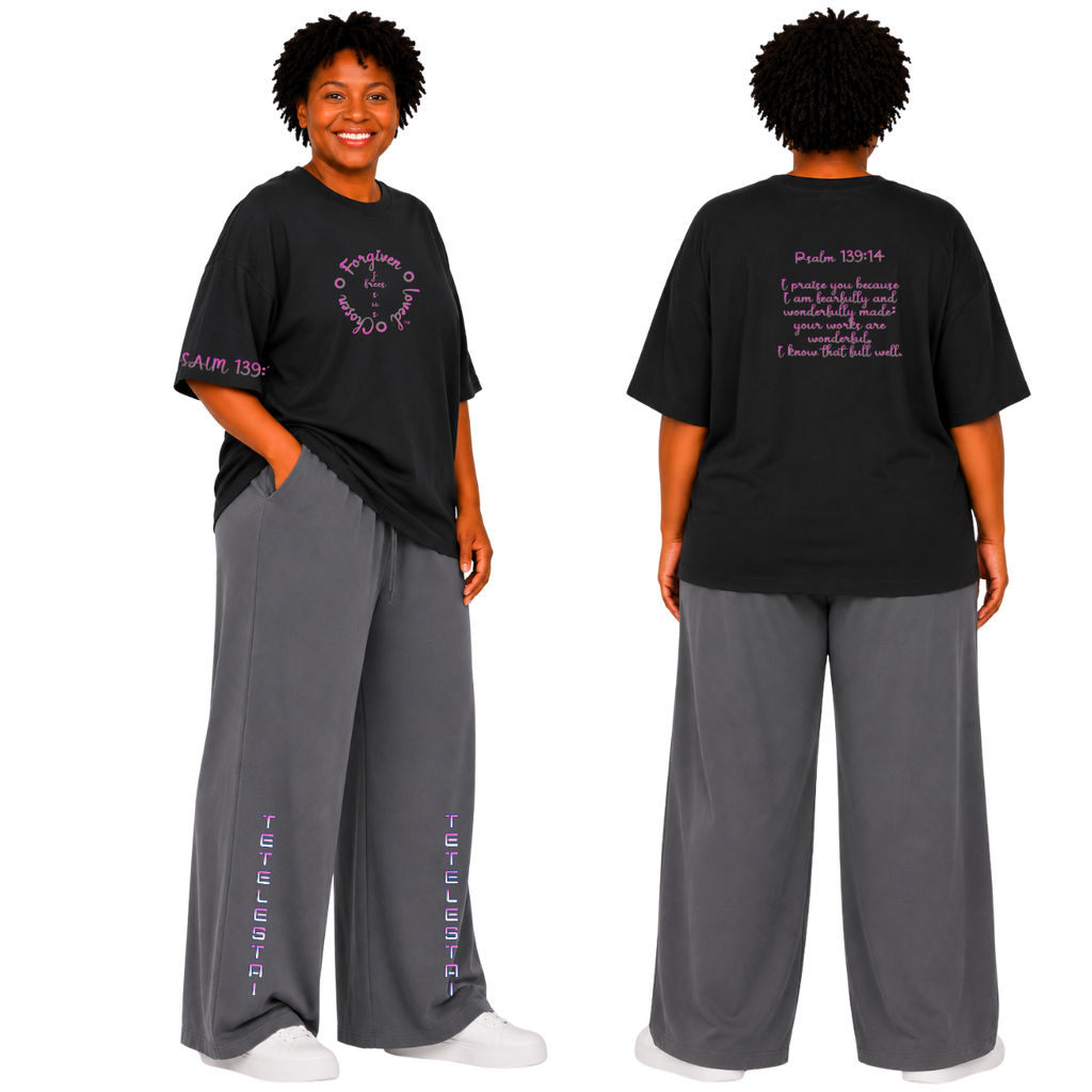Jesus Frees - SICU Oversized Short Sleeve Women's Shirt - Font 223 Pink Gray Psalm 139:14