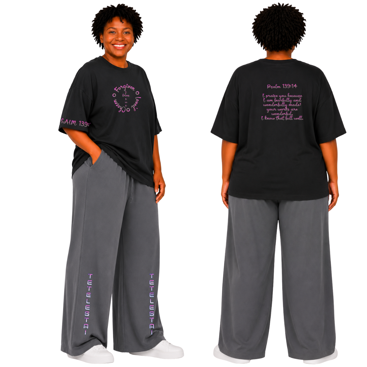 Jesus Frees - SICU Oversized Short Sleeve Women's Shirt - Font 223 Pink Gray Psalm 139:14