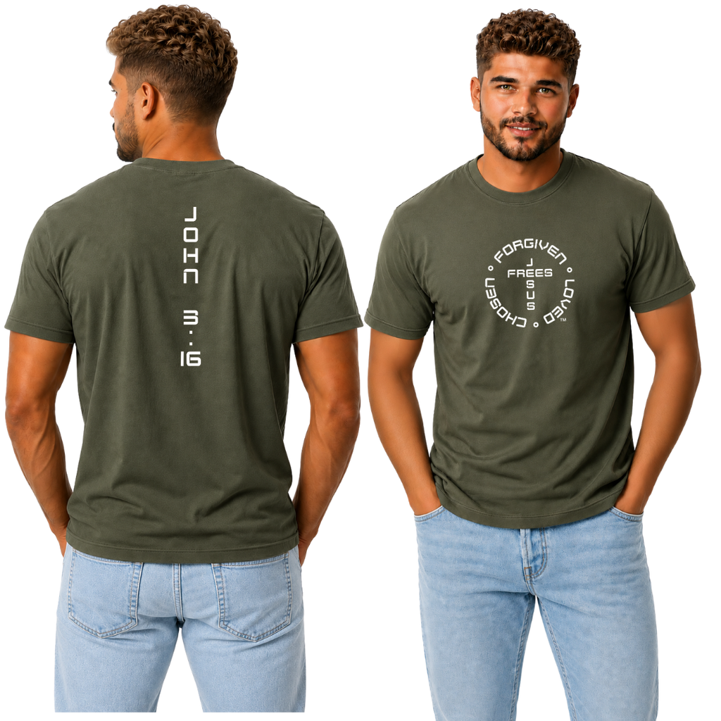 G20 MILITARY GREEN ULTRA COTTON MEN'S T-SHIRT - FONT 49 WHITE