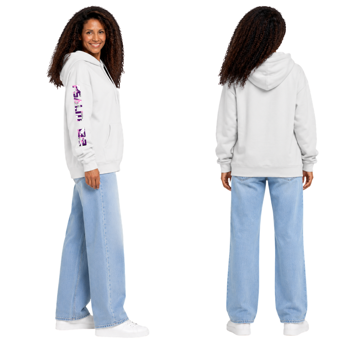 Jesus Frees™ Apparel | Women’s Sand Scripture Hoodie | Font 153 Pink-Purple Camo