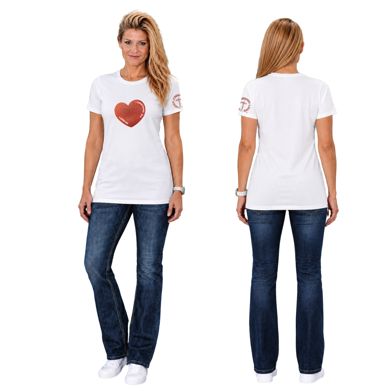 Jesus Frees - G64 Soft Style White Cotton T-Shirt - Hearts