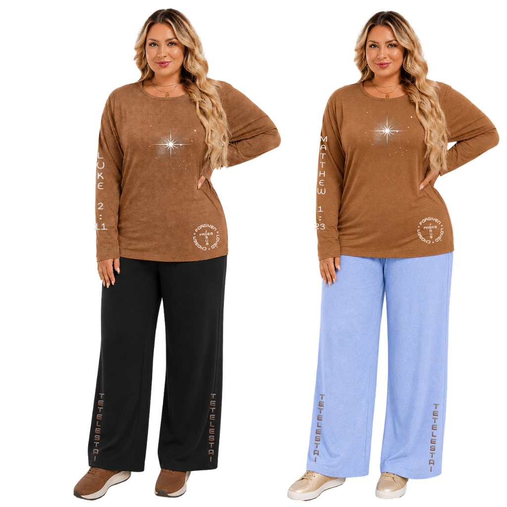 Jesus Frees - Joell Women's Long Sleeve Coffee Heather Crew Neck Shirt - 303 Star of Bethlehem