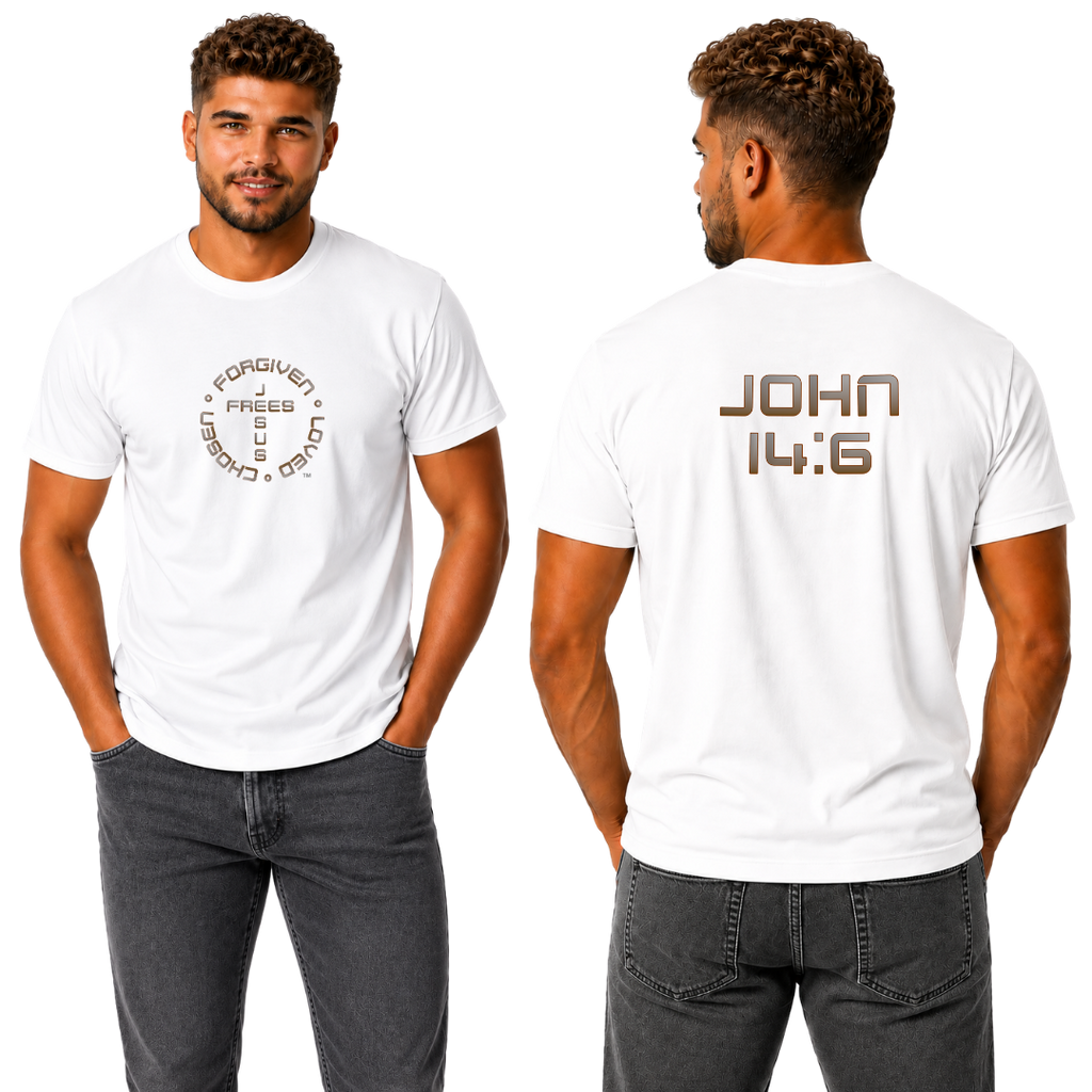 Jesus Frees - G20 Military Green Ultra Cotton Men's T-Shirt - Font 49 Brown Gray Fade