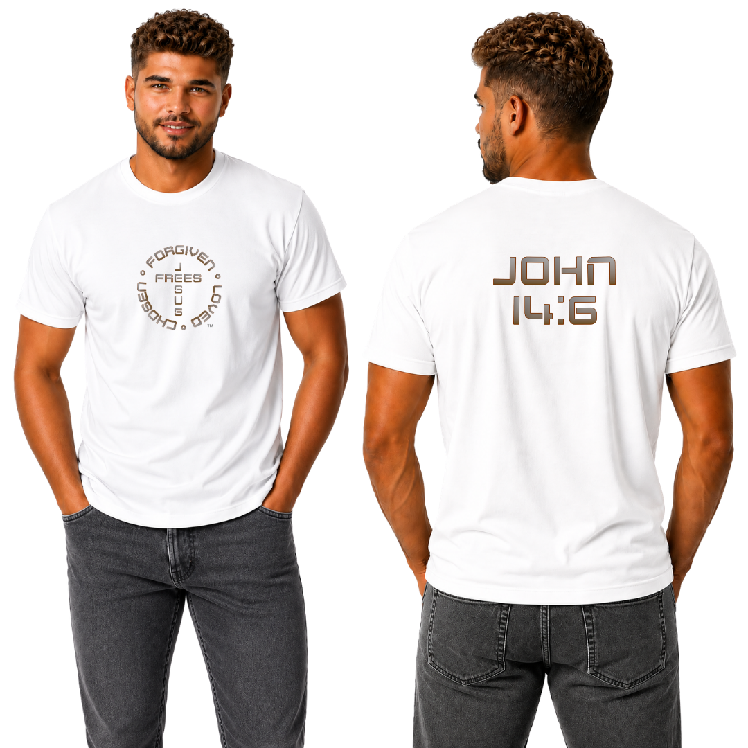 Jesus Frees - G20 Military Green Ultra Cotton Men's T-Shirt - Font 49 Brown Gray Fade