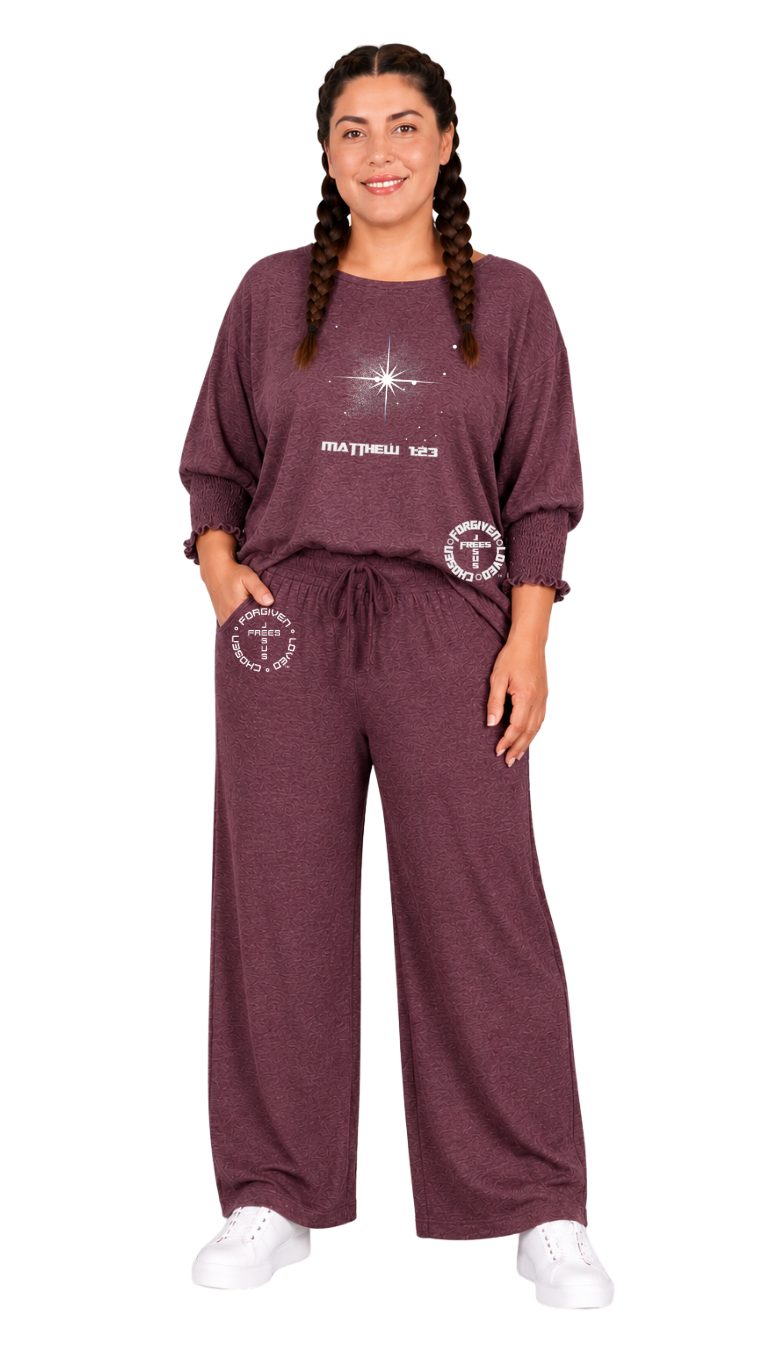 Jesus Frees - DK Women's Boat Neckline 3/4 Elastic Cuff - 153 Star of Bethlehem - Wild Ginger