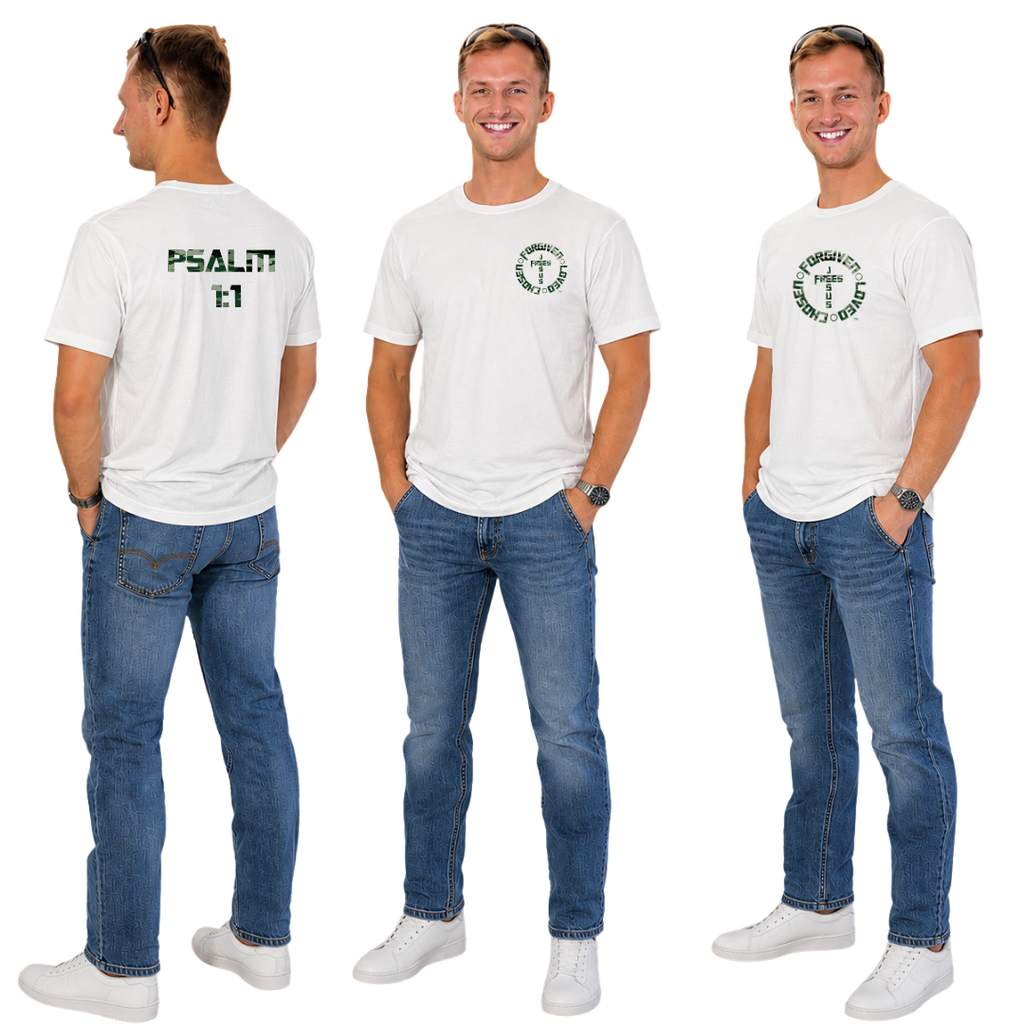 Jesus Frees - KD Men's White Premium T-Shirt - Font 153 Green Camo