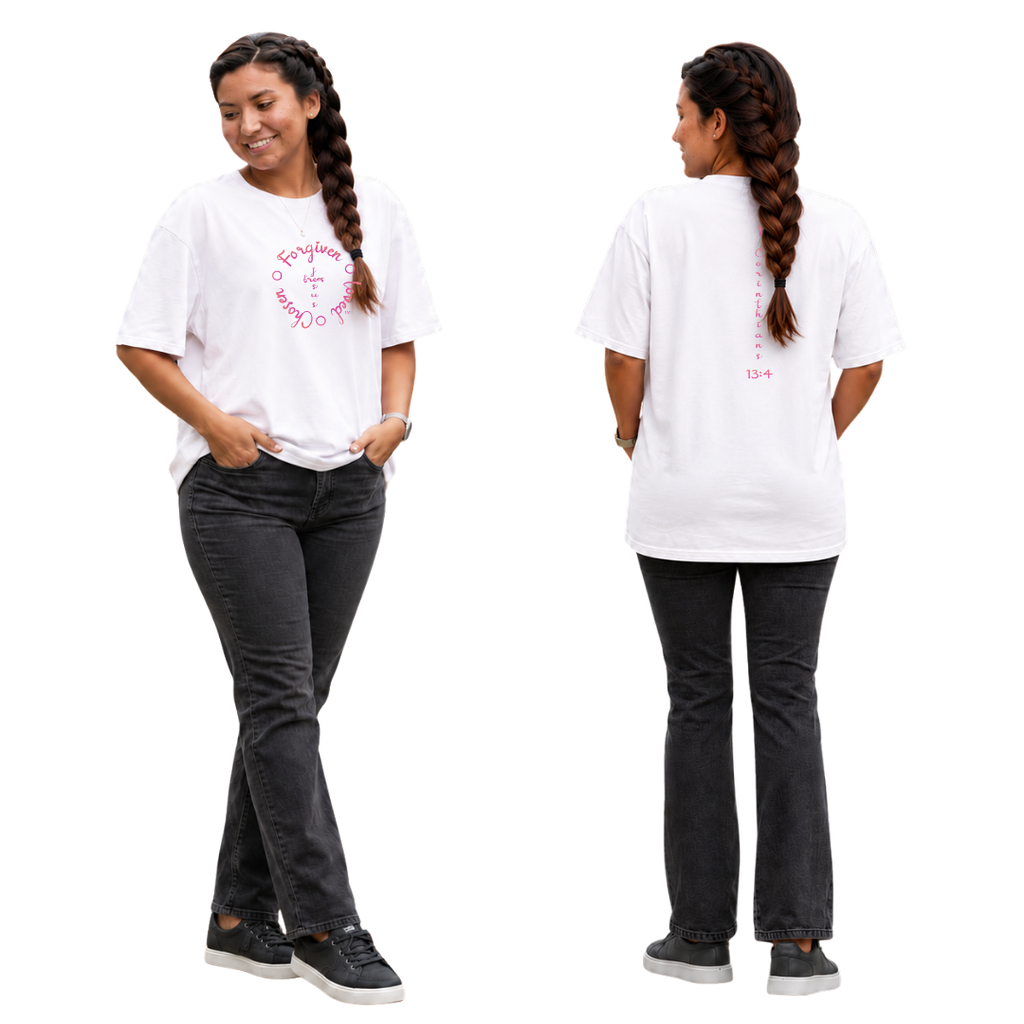 Jesus Frees - SICU Oversized Short Sleeve Women's Shirt - Font 223 Fuchsia Light Tips - 1 Corinthians 13:4