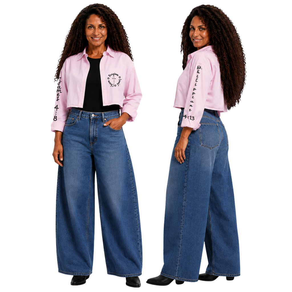 Jesus Frees | Cropped Lite Long Sleeve Pink Summer Jacket | Font 223