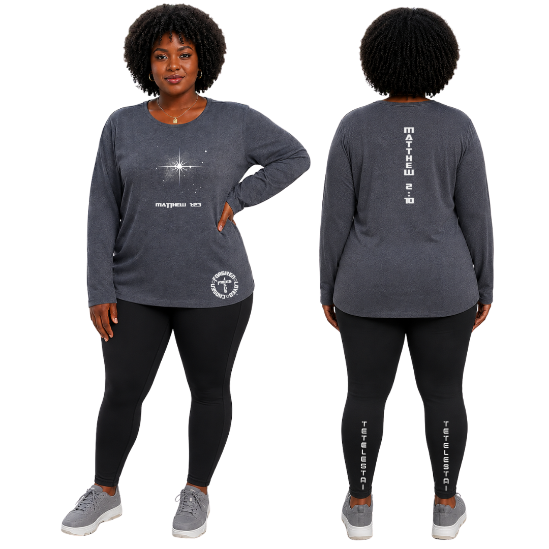 Jesus Frees - Joell Women's Long Sleeve Gray Heather Crew Neck Shirt - 153 Star of Bethlehem