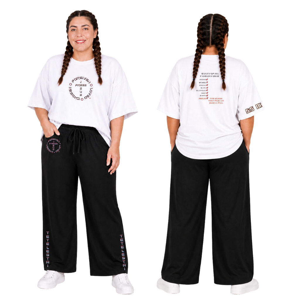 Jesus Frees - SICU Oversized Short Sleeve Women's Shirt - 7 Deadly Sins Font 126 Red