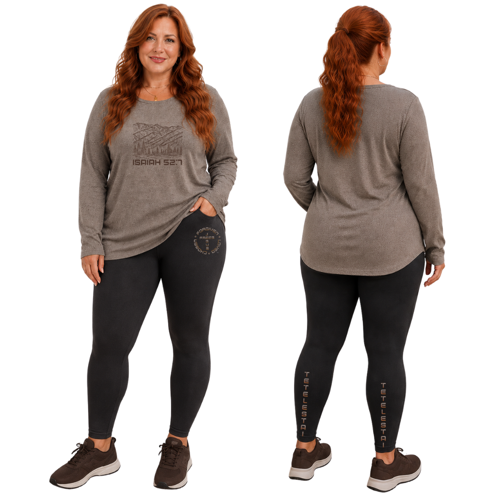 JOELL WOMEN'S LONG SLEEVE CREW NECK SHIRT - MONTANA MOUNTAINS FONT 49 BROWN