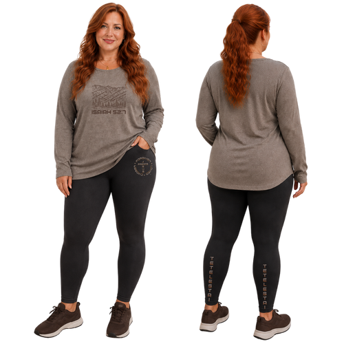 JOELL WOMEN'S LONG SLEEVE CREW NECK SHIRT - MONTANA MOUNTAINS FONT 49 BROWN