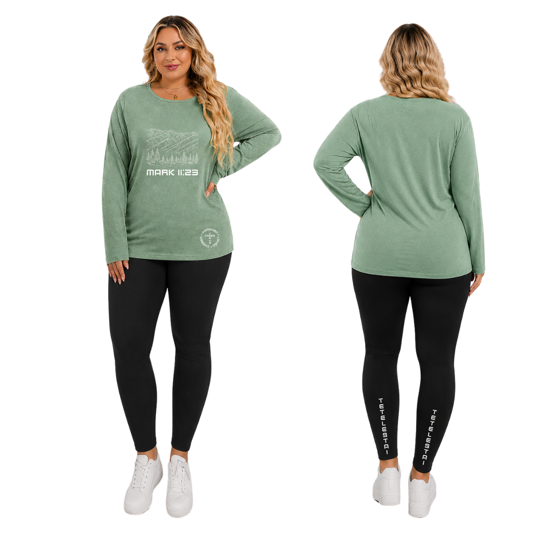JOELL WOMEN'S LONG SLEEVE CREW NECK SHIRT - MONTANA MOUNTAINS FONT 49 WHITE