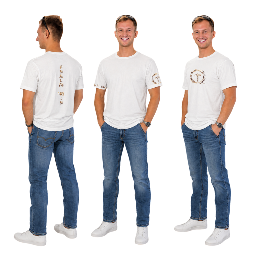 Jesus Frees - G64 Soft Style White Cotton T-Shirt - Font 153 Sand Camo
