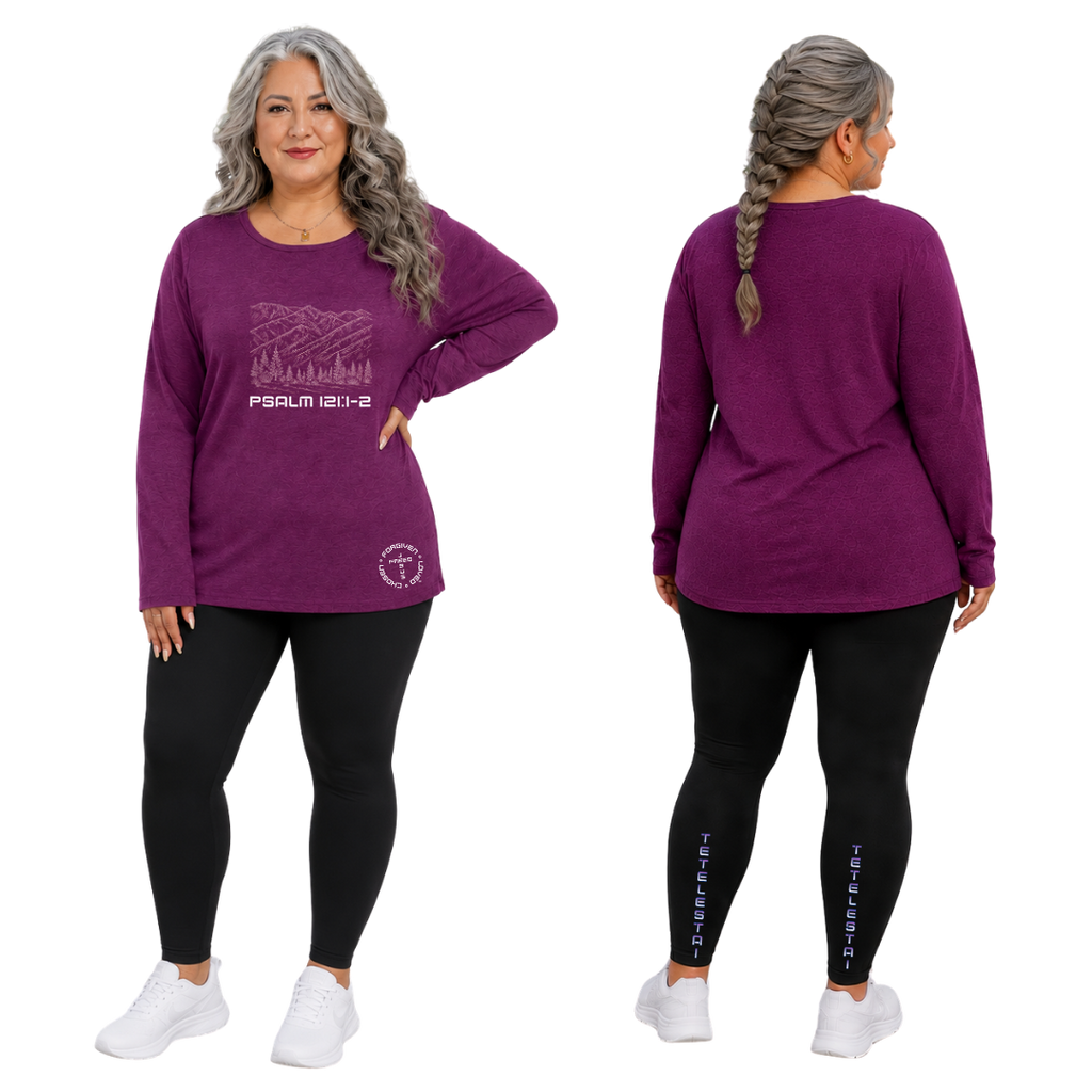 JOELL WOMEN'S LONG SLEEVE CREW NECK SHIRT - MONTANA MOUNTAINS FONT 49 WHITE