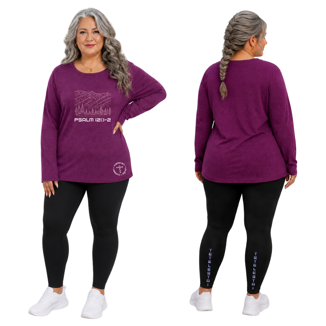JOELL WOMEN'S LONG SLEEVE CREW NECK SHIRT - MONTANA MOUNTAINS FONT 49 WHITE