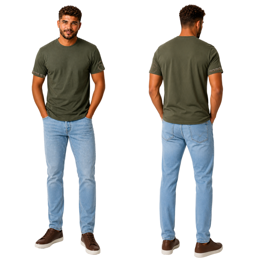 Jesus Frees | G20 Military Green Ultra Cotton Men's T-Shirt | Font 49 Brown Gray Fade