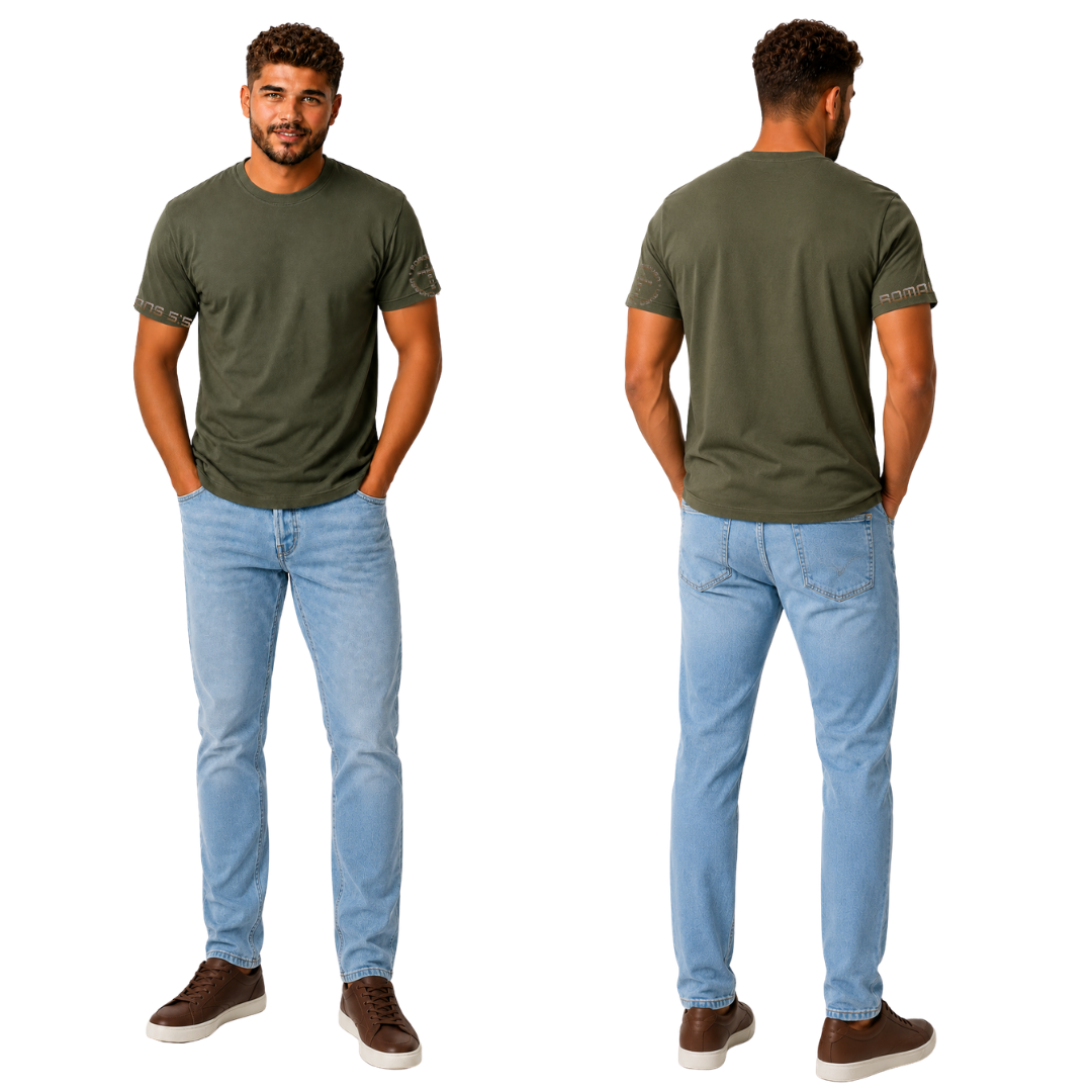 Jesus Frees | G20 Military Green Ultra Cotton Men's T-Shirt | Font 49 Brown Gray Fade