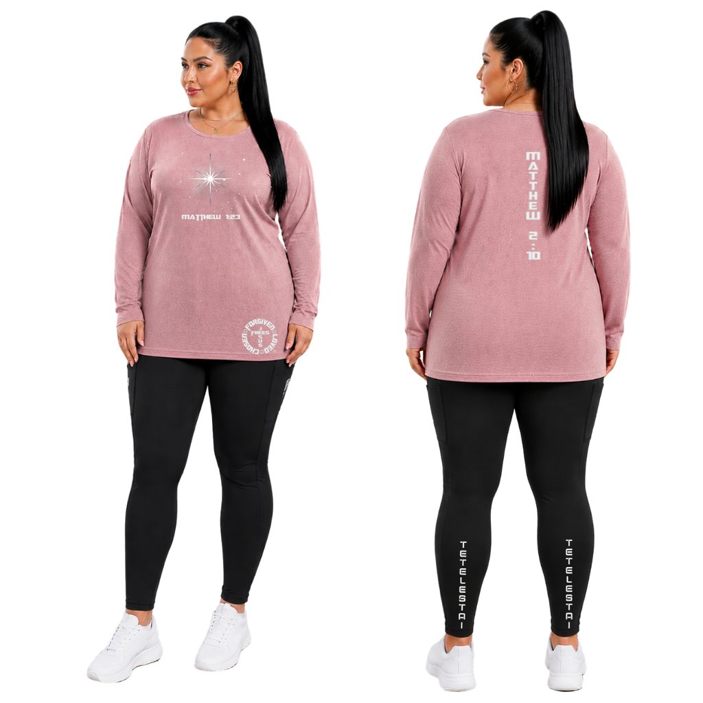Jesus Frees - Joell Women's Long Sleeve Rose Heather Crew Neck Shirt - 153 Star of Bethlehem