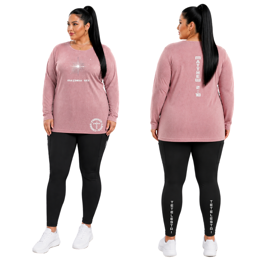 Jesus Frees - Joell Women's Long Sleeve Rose Heather Crew Neck Shirt - 153 Star of Bethlehem