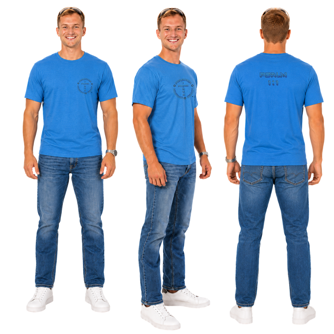 Jesus Frees - KD Men's Premium T-Shirt - Font 126 Blue & Black Psalm 1:1