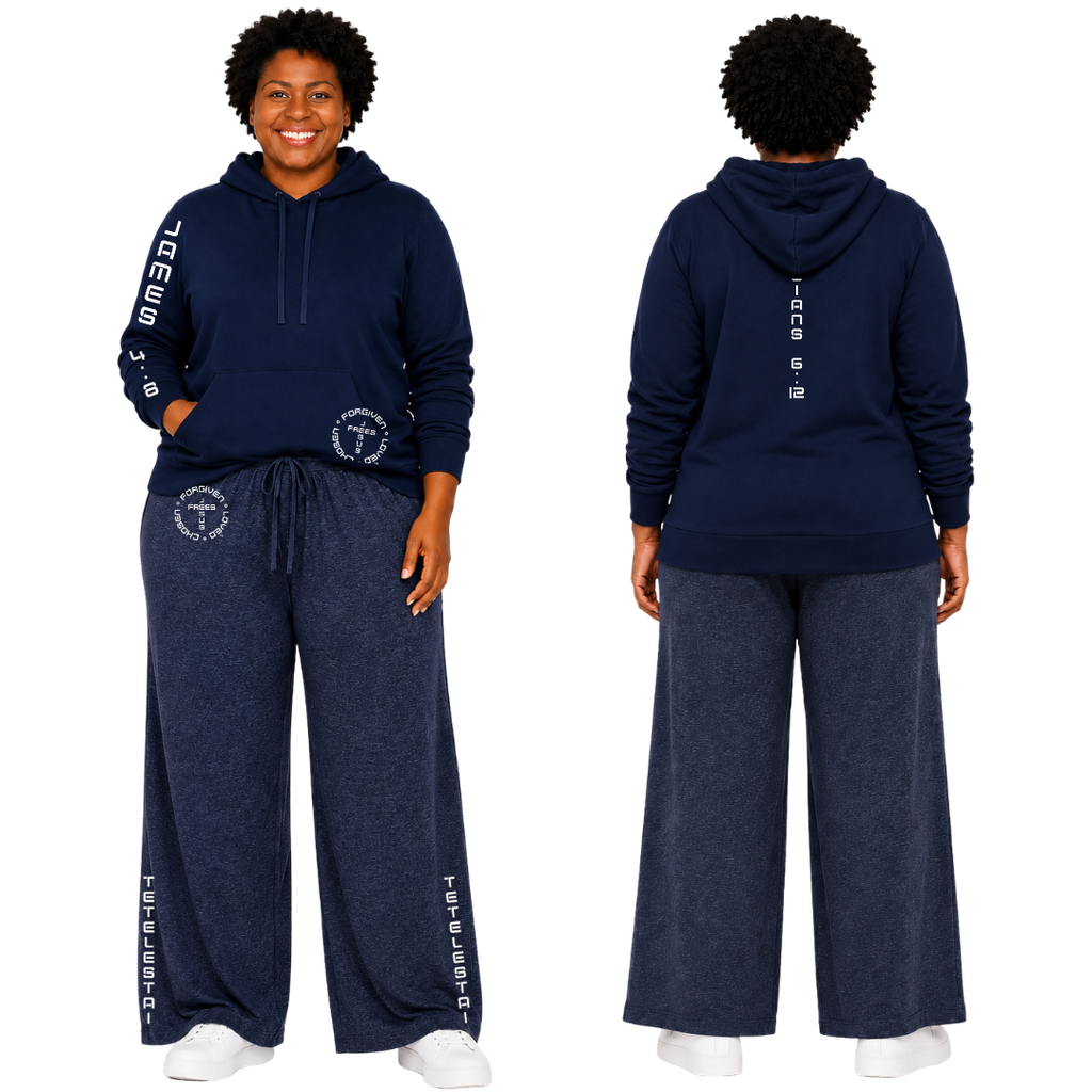 Jesus Frees™ Apparel | Women’s Plus Size Wide Leg Scripture Pants | Font 49 White | Neer Heather