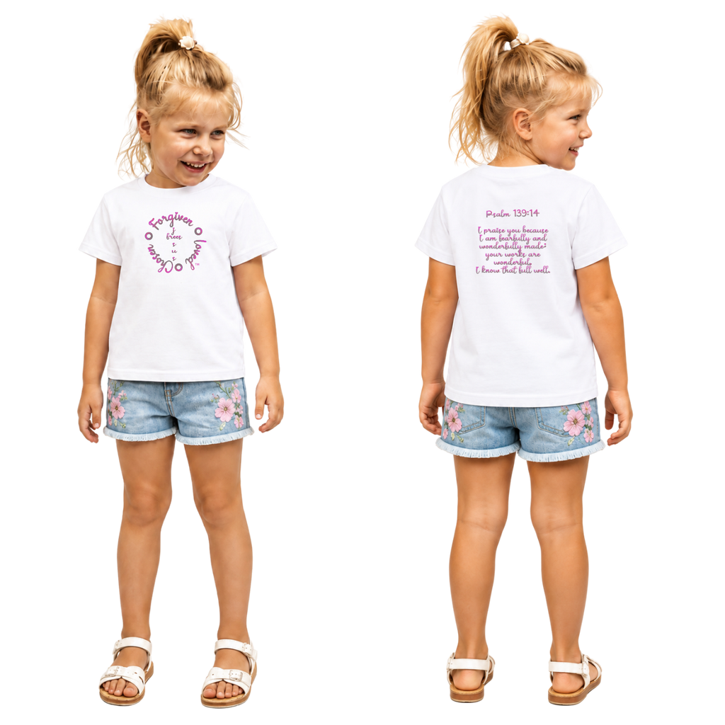 Jesus Frees - Kids 100% Cotton T-Shirts Girls - Font 223 - Psalm 139:14