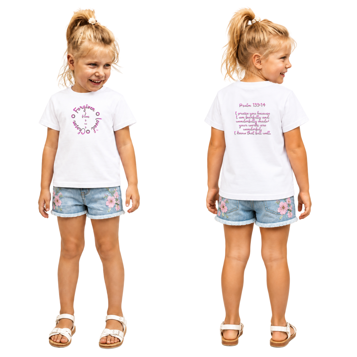 Jesus Frees - Kids 100% Cotton T-Shirts Girls - Font 223 - Psalm 139:14