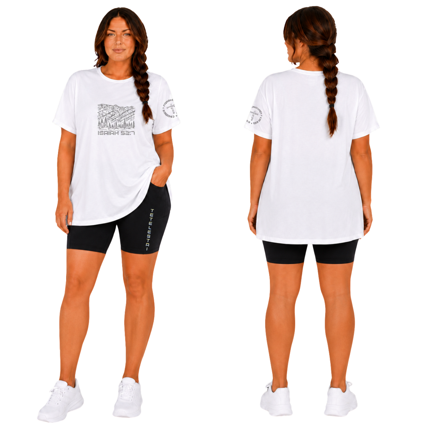 Jesus Frees - Women's 8" High Waisted Biker Shorts with Pockets - Font 49 Fade