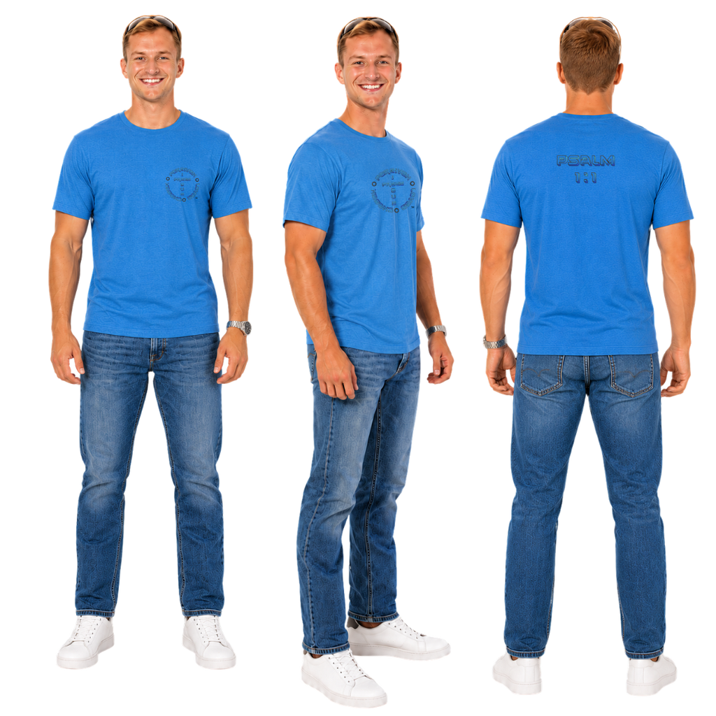 Jesus Frees - KD Men's Premium T-Shirt - Font 126 Blue & Black Psalm 1:1