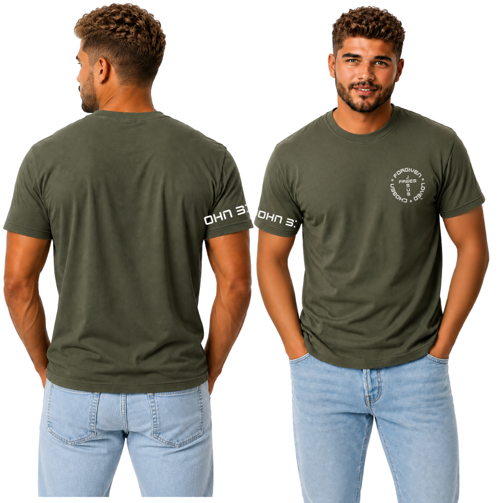 G20 MILITARY GREEN ULTRA COTTON MEN'S T-SHIRT - FONT 49 WHITE