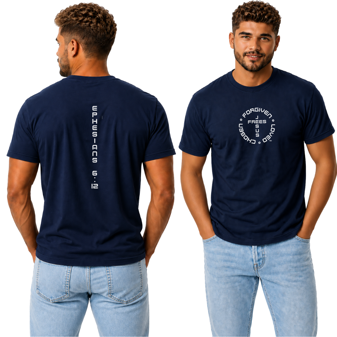 Jesus Frees - G20 Navy Ultra Cotton Men's T-Shirt - Font 49 White