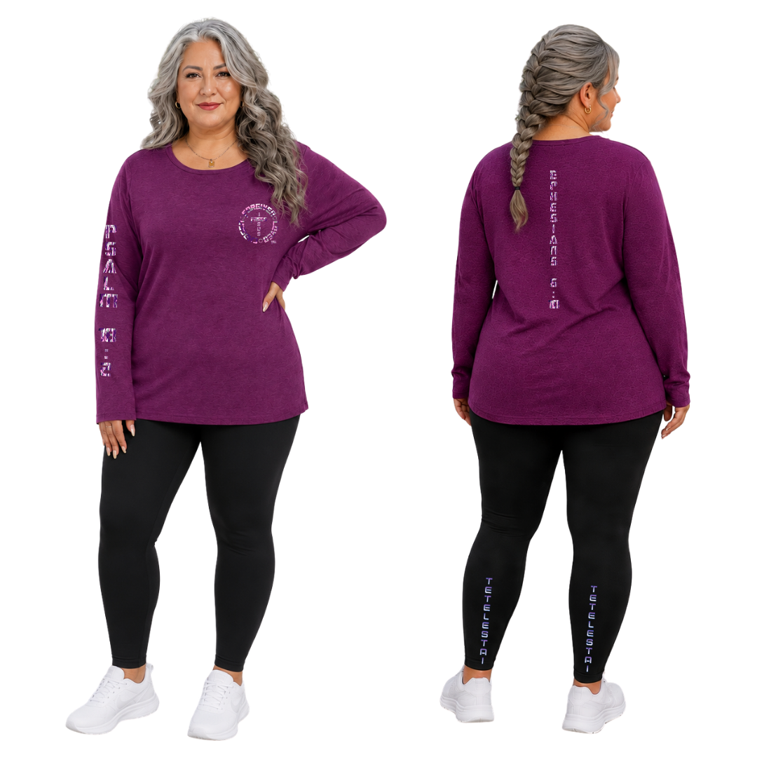 Jesus Frees - Joell Women's Long Sleeve Purple Heather Crew Neck Shirt - 153 Camo Purple / Pink