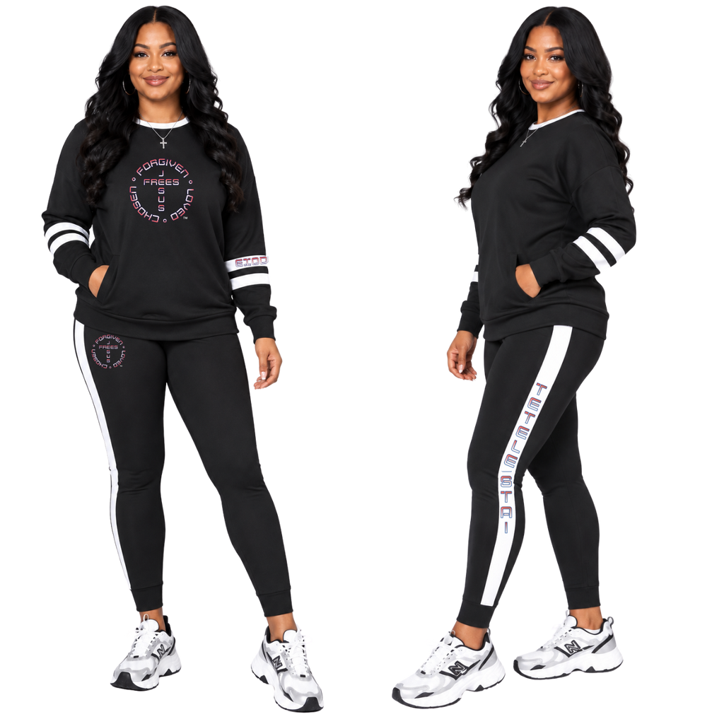 Jesus Frees™ Apparel | Women's Black Long Sleeve Scripture Shirt | 49 Fade