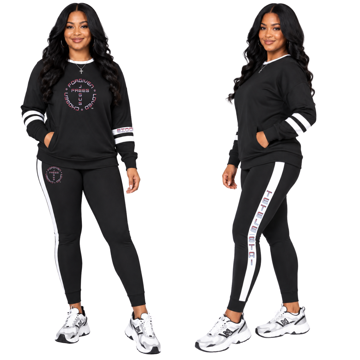 Jesus Frees™ Apparel | Women's Black Long Sleeve Scripture Shirt | 49 Fade